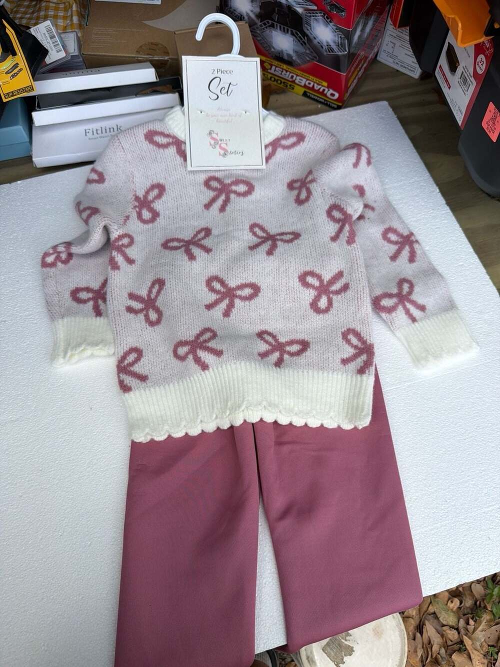 Sweet Stories Toddler Girls 2-Piece Bow Knit Sweater and Leggings Set